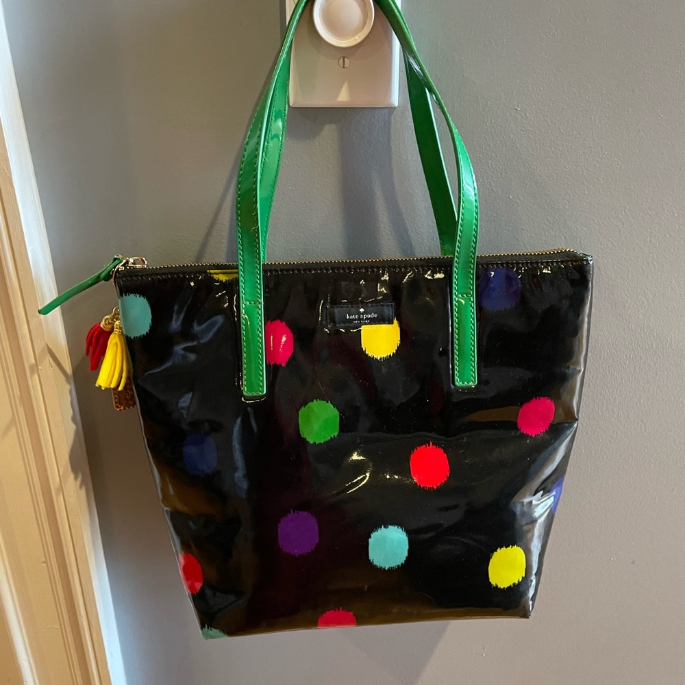 Kate Spade Black Tote with Colorful Polka Dots